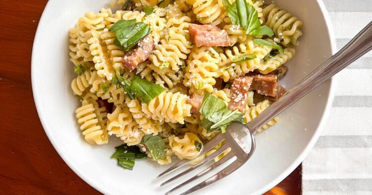 Pistachio Pesto Pasta with Mortadella