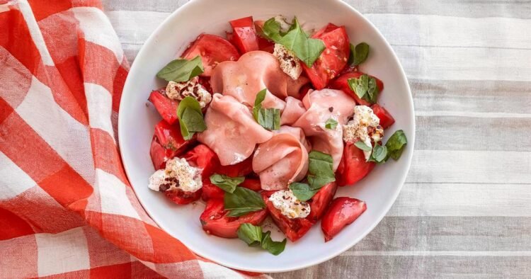 Tomato Salad with Mortadella and Ricotta: Daring, Contemporary and Creamy