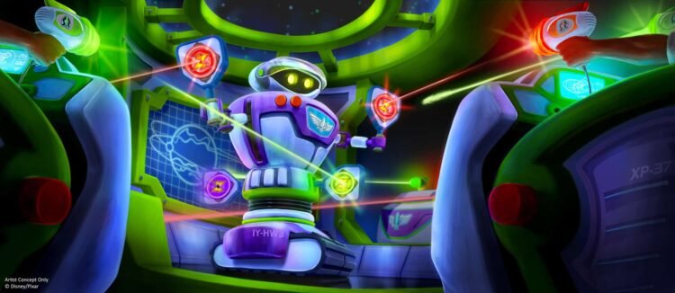 First Have a look at New Alien Airlock & Hyperspace Scene in Buzz Lightyear’s House Ranger Spin at Magic Kingdom